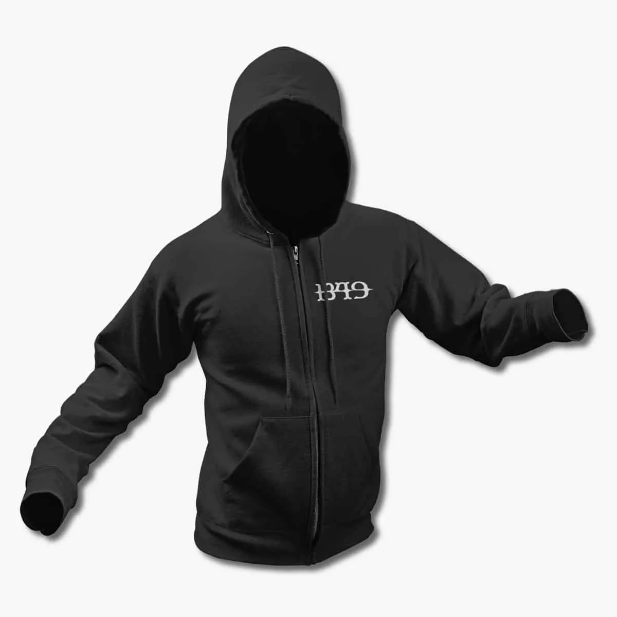 1349 Zip Up Hoodie, 1349 Slaves Artwork Black Zipper Hooded Sweatshirt, Black Metal Merchandise