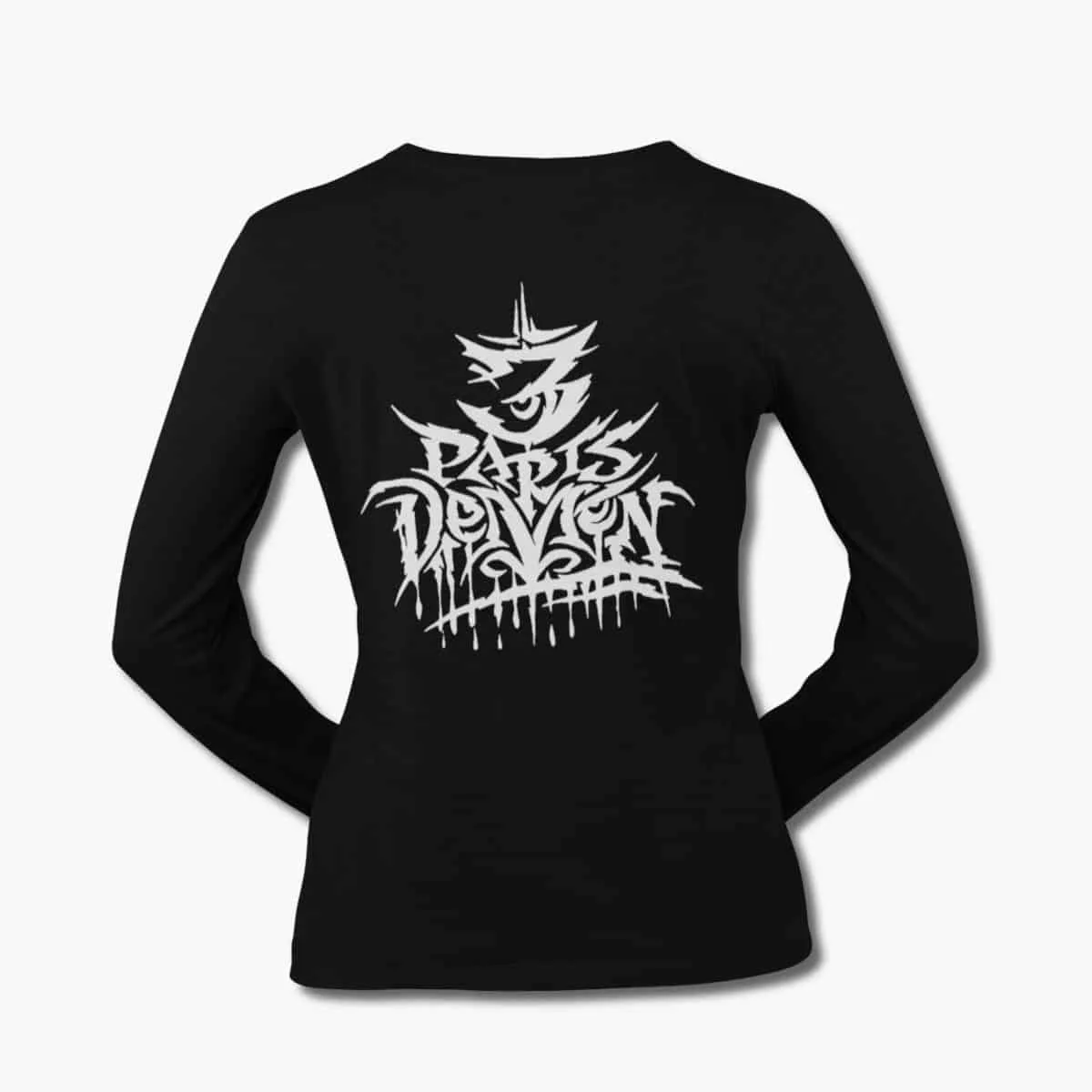 3 Parts Demon Band Long Sleeve T-Shirt, 3 Parts Demon Logo Black Longsleeve T-Shirt, Progressive Death Metal Merchandise
