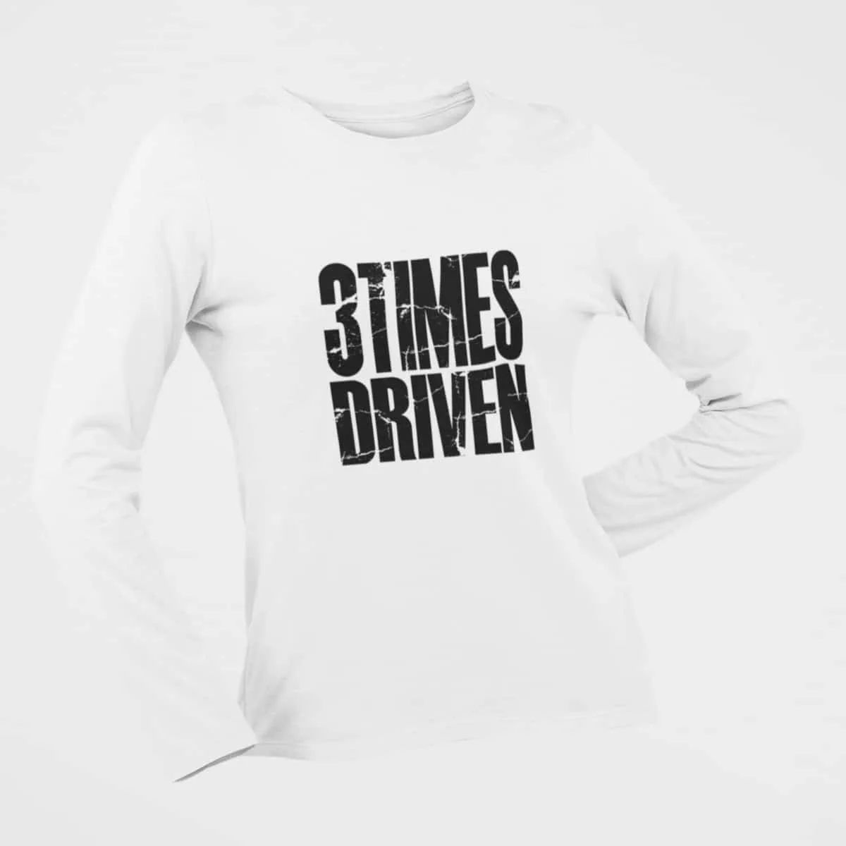 3 Times Driven Long Sleeve T-Shirt, 3 Times Driven Logo White Long Sleeve T-Shirt, Heavy Metal Merchandise