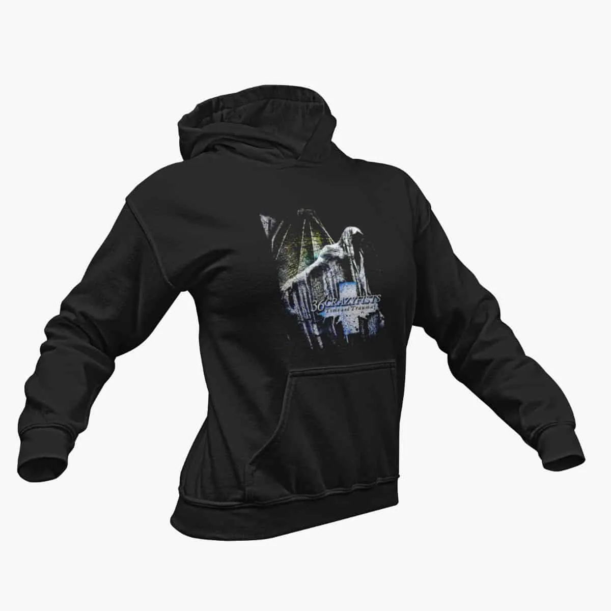 36 Crazyfists Hoodie, 36 Crazyfists Time And Trauma Black Hooded Sweatshirt, Alternative Metal Merchandise