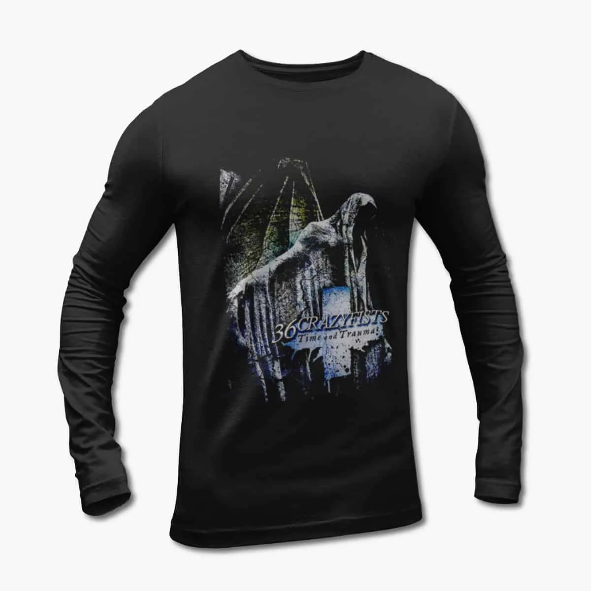 36 Crazyfists Long Sleeve T-Shirt, 36 Crazyfists Time And Trauma Black Longsleeve T-Shirt, Alternative Metal Merchandise