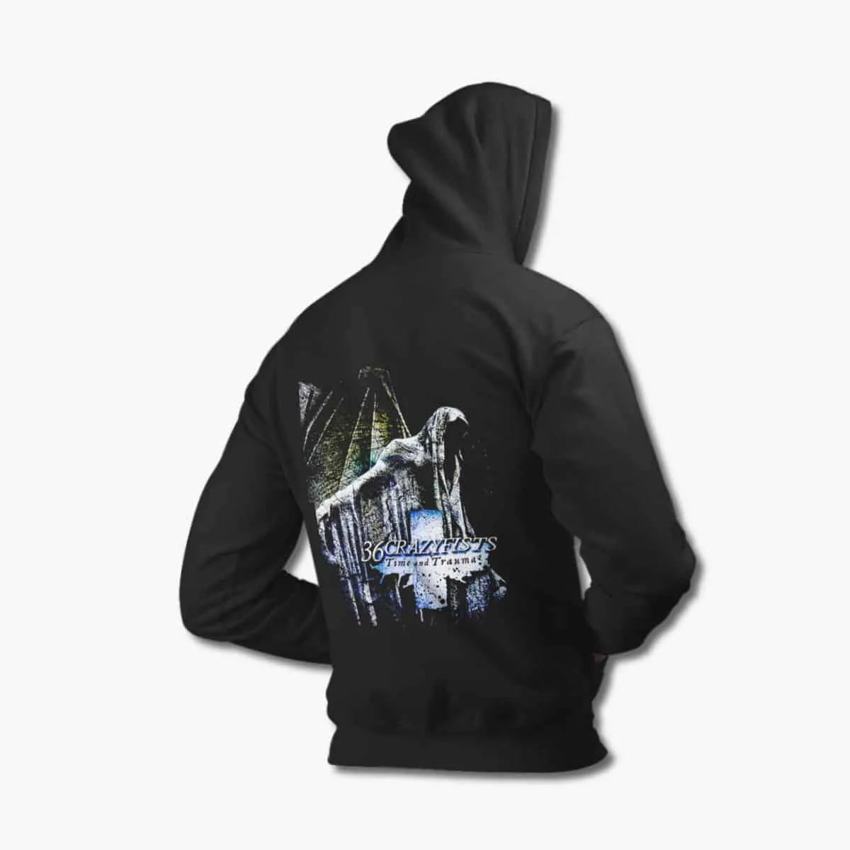 36 Crazyfists Zip Up Hoodie, 36 Crazyfists Time And Trauma Black Zipper Hooded Sweatshirt, Alternative Metal Merchandise