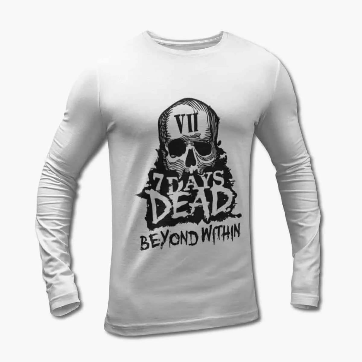 7 Days Dead Band Long Sleeve T-Shirt, 7 Days Dead Beyond Within White Longsleeve T-Shirt, Hard Rock Merchandise