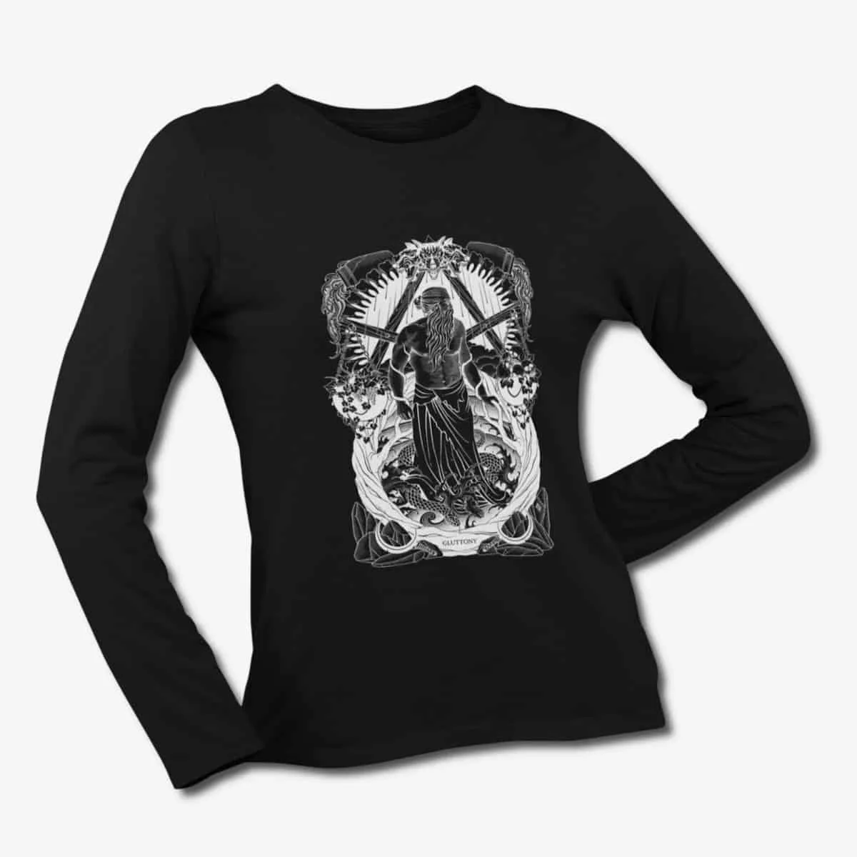 7 Deadly Sins Long Sleeve T-Shirt, 7 Deadly Sins Gluttony Artwork Black Longsleeve T-Shirt