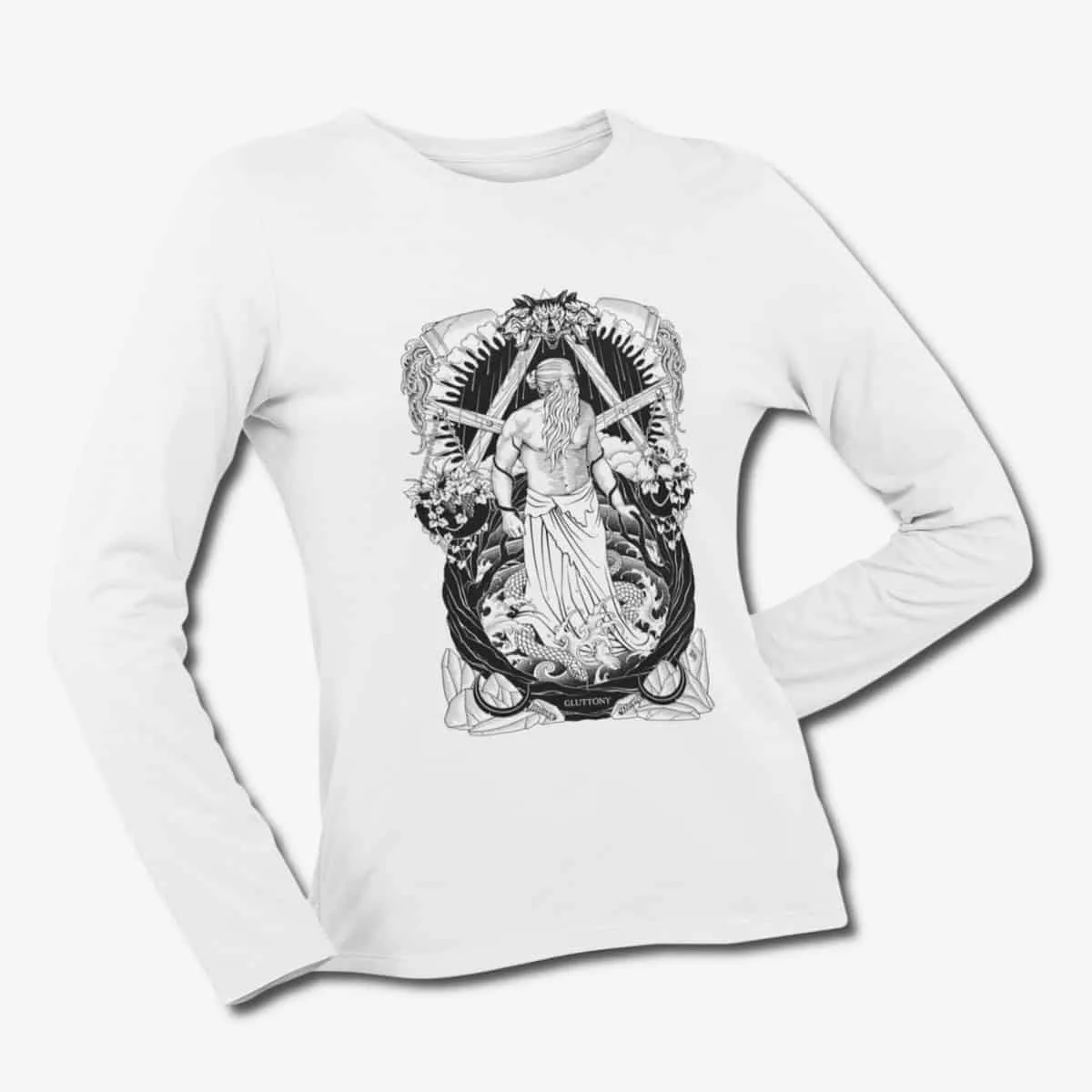7 Deadly Sins Long Sleeve T-Shirt, 7 Deadly Sins Gluttony Artwork White Longsleeve T-Shirt