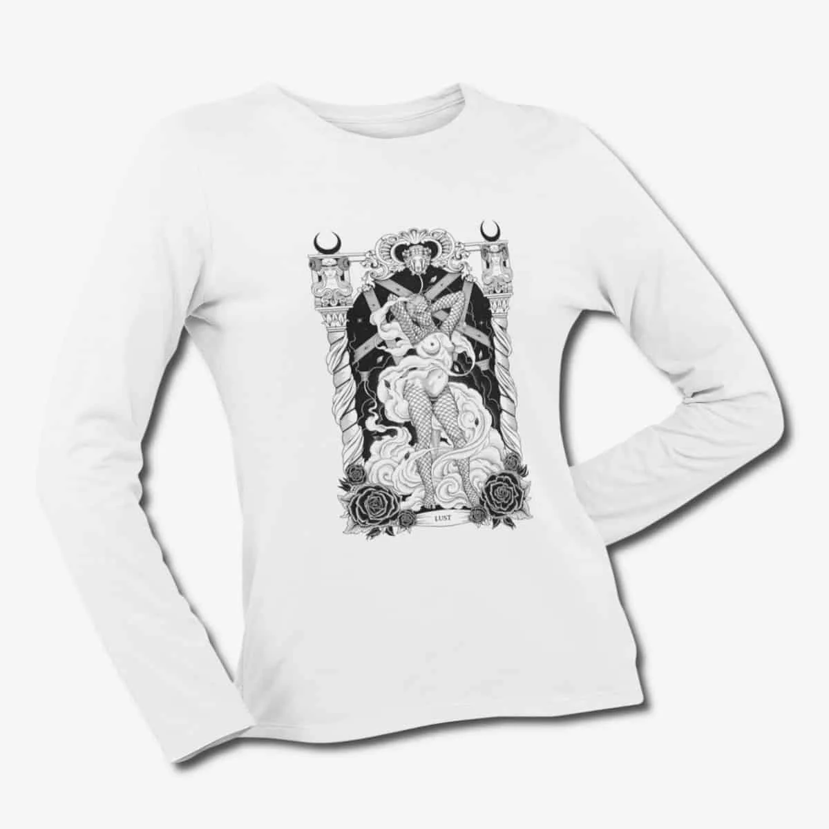 7 Deadly Sins Long Sleeve T-Shirt, 7 Deadly Sins Lust Artwork White Longsleeve T-Shirt