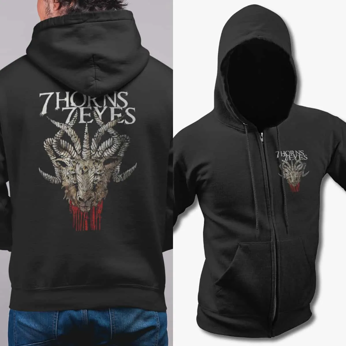 7 Horns 7 Eyes Band Zip Up Hoodie, 7Horns 7Eyes Convalescence Artwork Zipper Hooded Sweatshirt, Heavy Metal, Melodic Death Metal Merchandise
