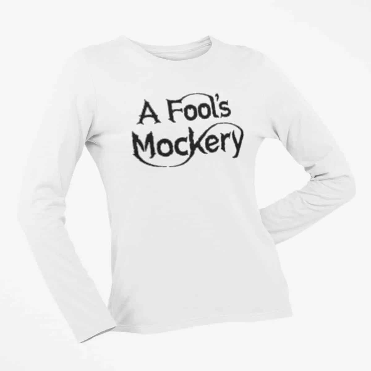 A Fool's Mockery Long Sleeve T-Shirt, A Fools Mockery Logo White Long Sleeve T-Shirt, Progressive Metal Merchandise