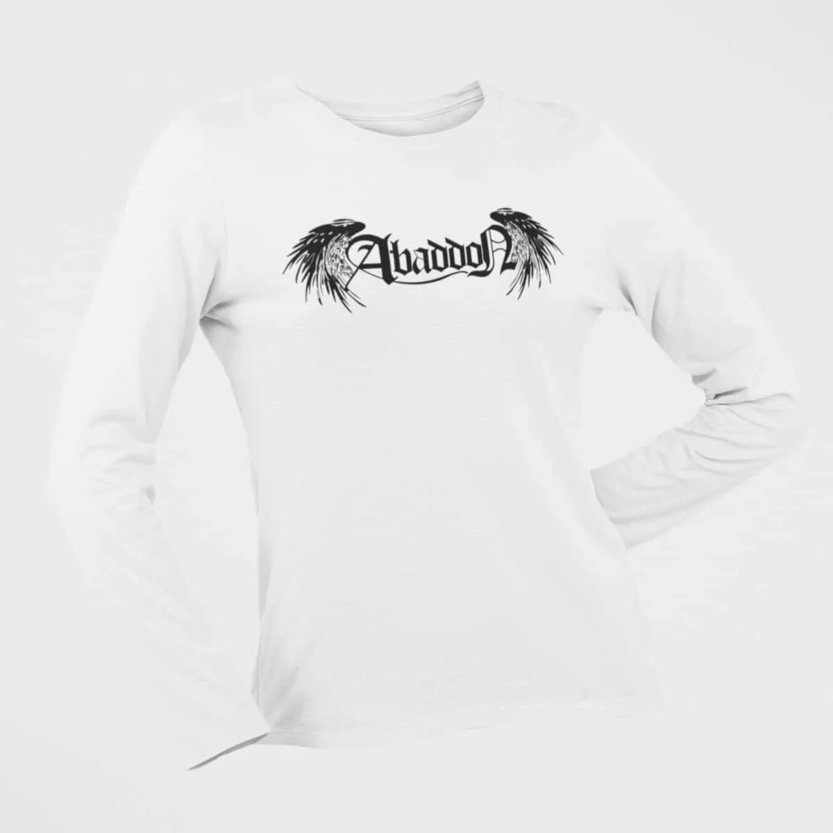 Abaddon Long Sleeve T-Shirt, Abaddon Logo White Long Sleeve T-Shirt, Heavy Metal Merchandise