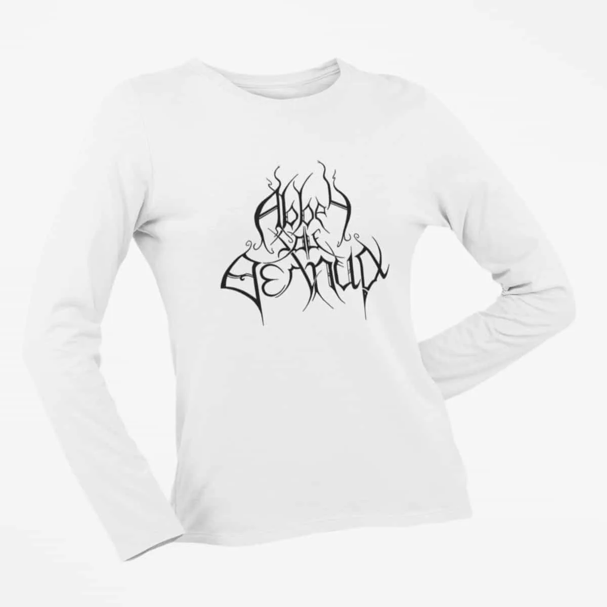 Abbey ov Thelema Long Sleeve T-Shirt, Abbey ov Thelema Logo White Long Sleeve T-Shirt, Avant-garde Black Metal Merchandise