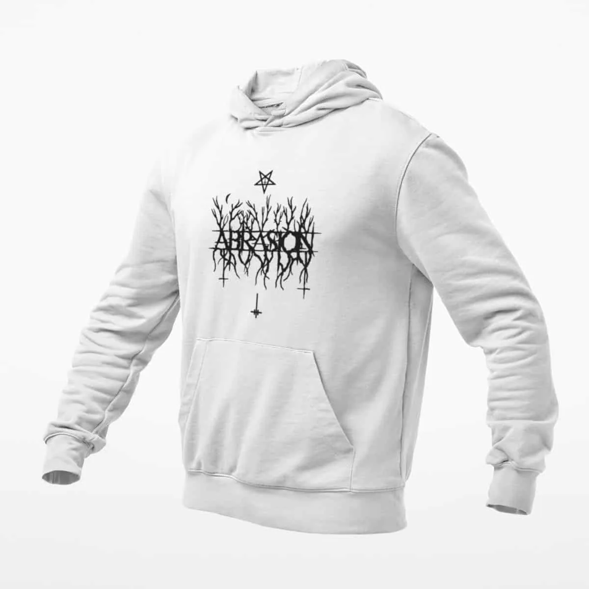 Abrasion Hoodie, Abrasion Logo White Hoodie, Raw Black Metal Merchandise
