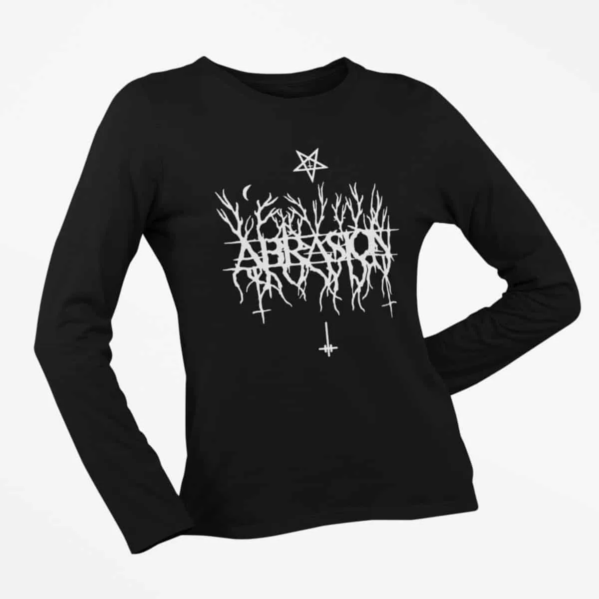 Abrasion Long Sleeve T-Shirt, Abrasion Logo Black Long Sleeve T-Shirt, Raw Black Metal Merchandise