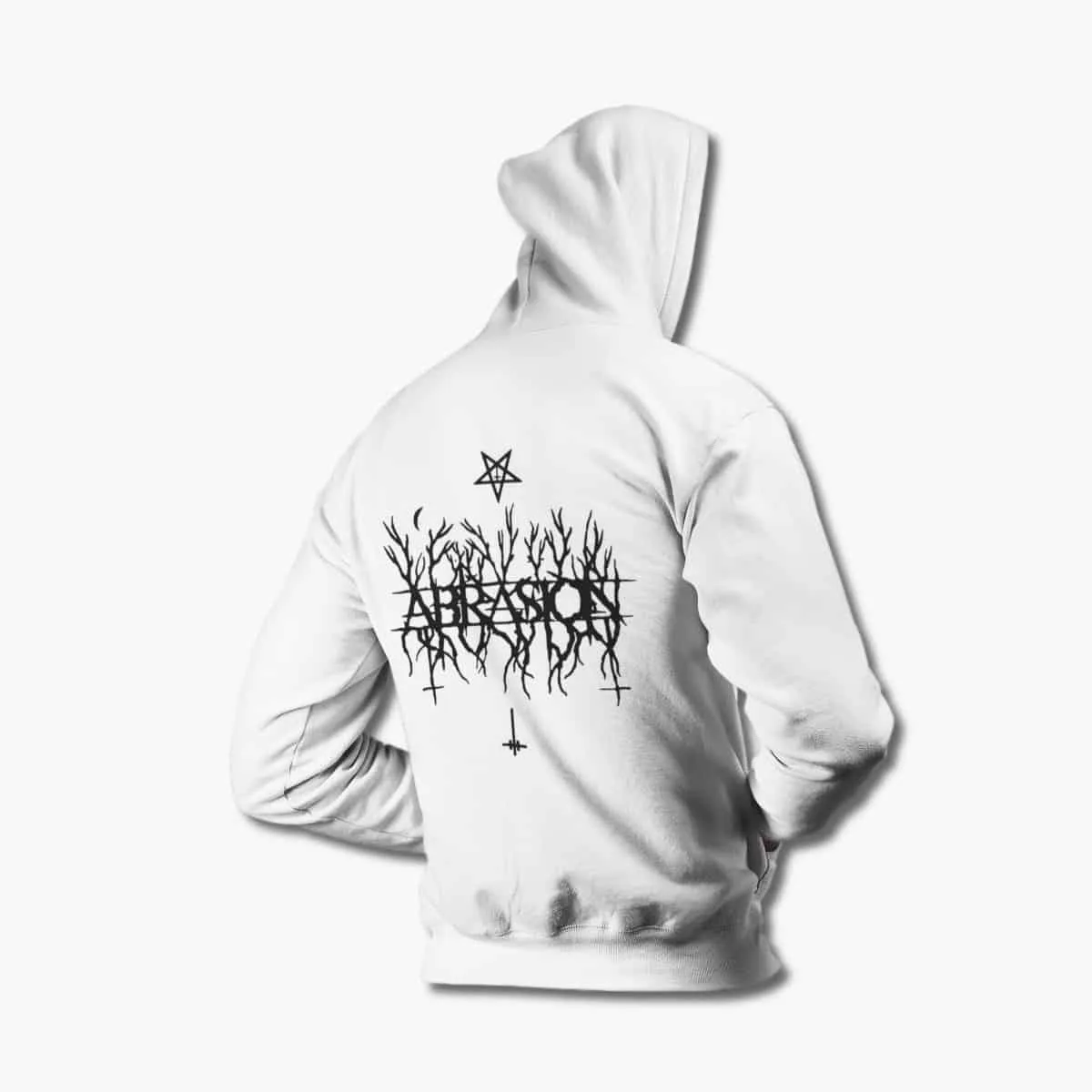 Abrasion Zip Hoodie, Abrasion Logo White Zipper Hoodie, Raw Black Metal Merchandise