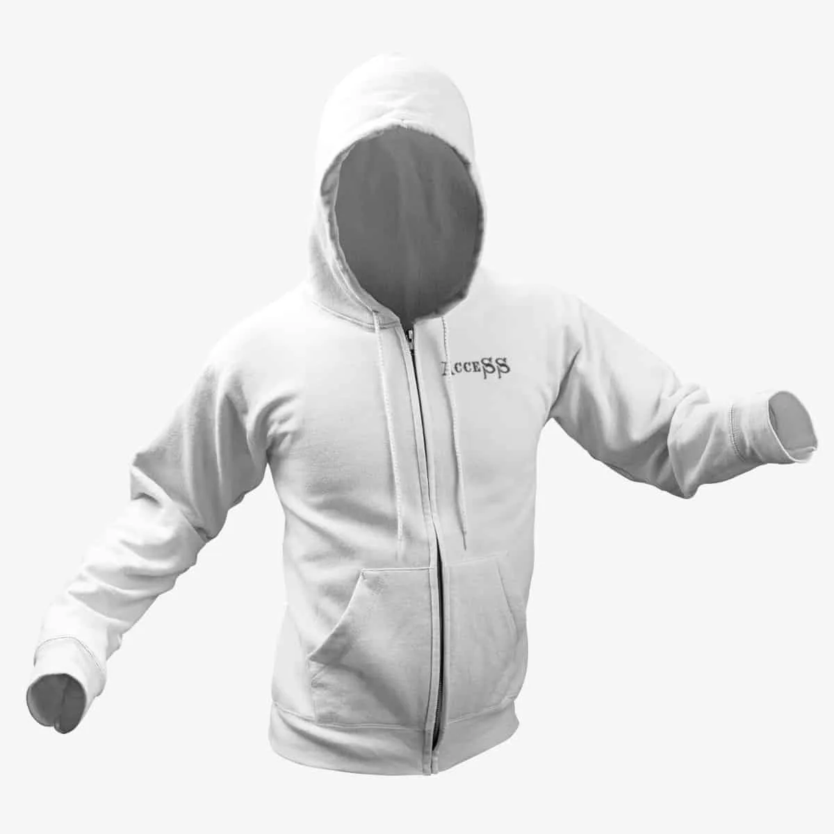 Access Zip Hoodie, Access Logo White Zipper Hoodie, Heavy Metal Merchandise