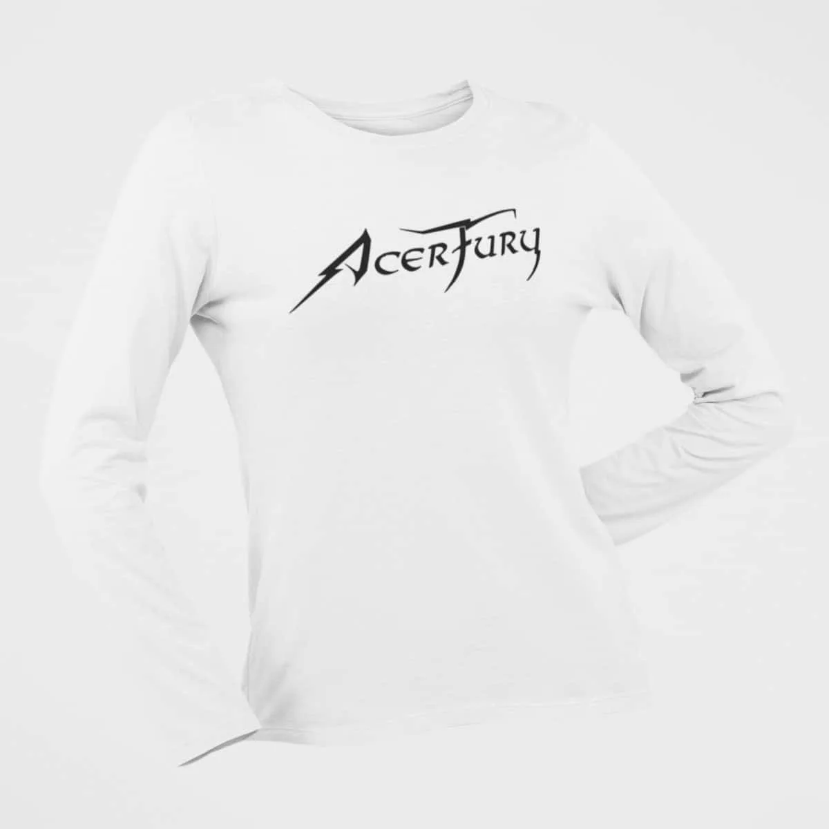 Acer Fury Long Sleeve T-Shirt, Acer Fury Logo White Long Sleeve T-Shirt, Heavy Metal Merchandise