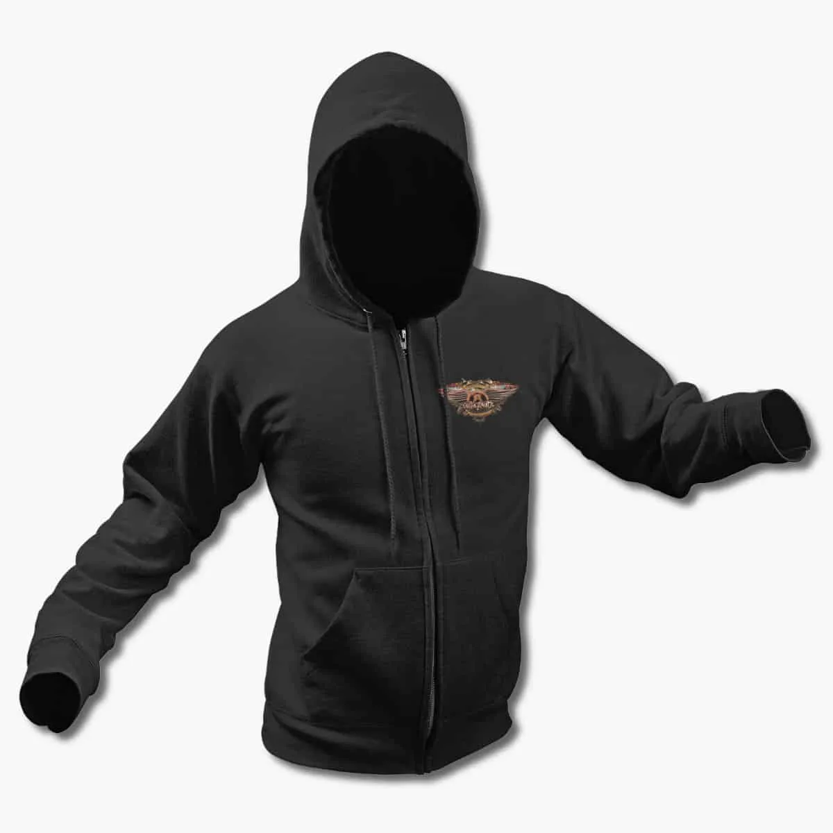 Aerosmith Zip Up Hoodie, Aerosmith Logo Artwork Black Zipper Hooded Sweatshirt, Heavy Metal Merchandise