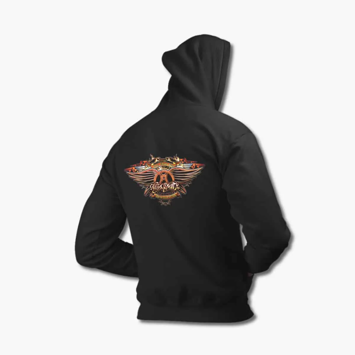 Aerosmith Zip Up Hoodie, Aerosmith Logo Artwork Black Zipper Hooded Sweatshirt, Heavy Metal Merchandise