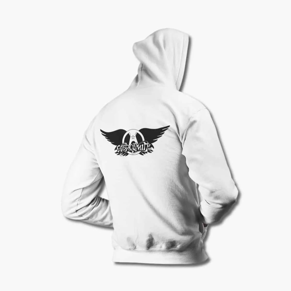 Aerosmith Zip Up Hoodie, Aerosmith Logo Artwork White Zipper Hooded Sweatshirt, Heavy Metal Merchandise