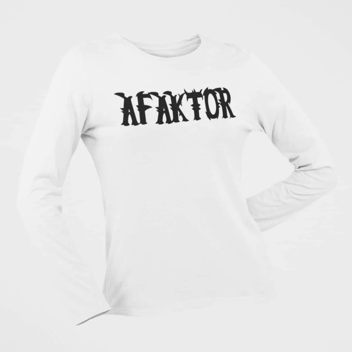 Afaktor Long Sleeve T-Shirt, Afaktor Logo White Long Sleeve T-Shirt, Hard Rock Merchandise