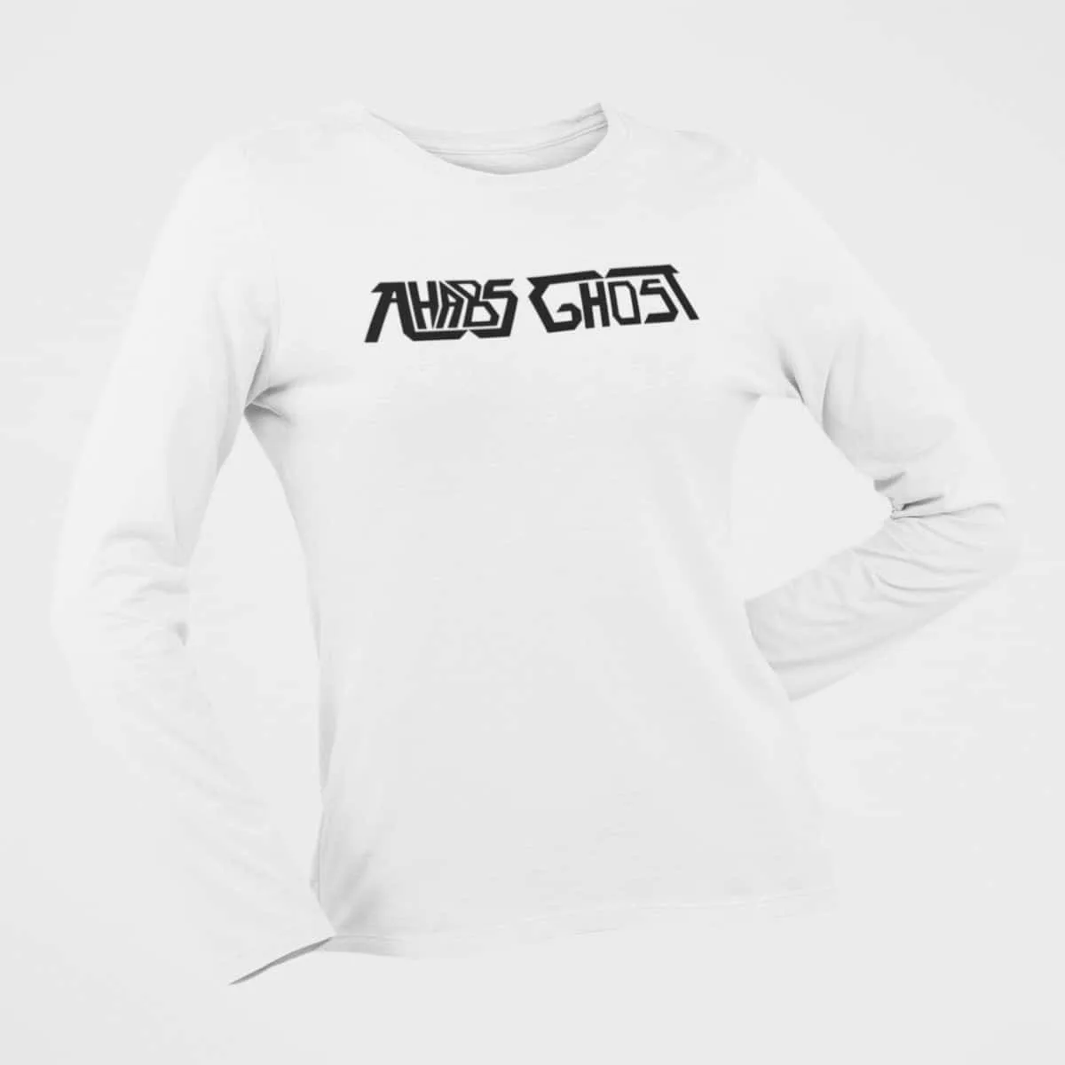 Ahabs Ghost Long Sleeve T-Shirt, Ahabs Ghost Logo White Long Sleeve T-Shirt, Hard Rock Merchandise