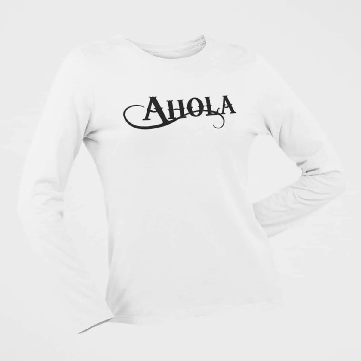 Ahola Long Sleeve T-Shirt, Ahola Logo White Long Sleeve T-Shirt, Hard Rock Merchandise