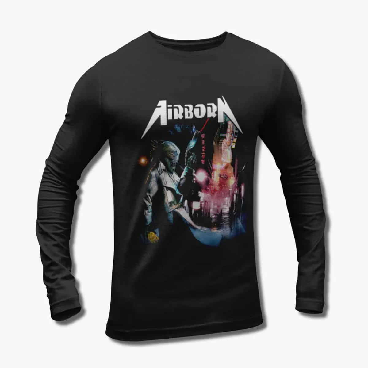 Airborn Band Long Sleeve T-Shirt, Airborn Lizard Secrets Artwork Black Longsleeve T-Shirt, Heavy Metal, Power Metal Merchandise