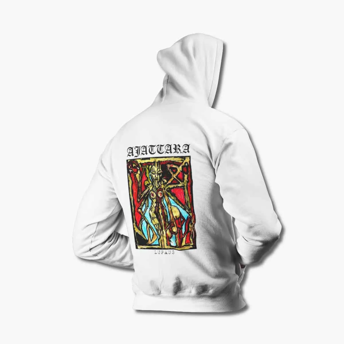 Ajattara Zip Up Hoodie, Ajattara Lupaus White Zipper Hooded Sweatshirt, Black Metal Merchandise