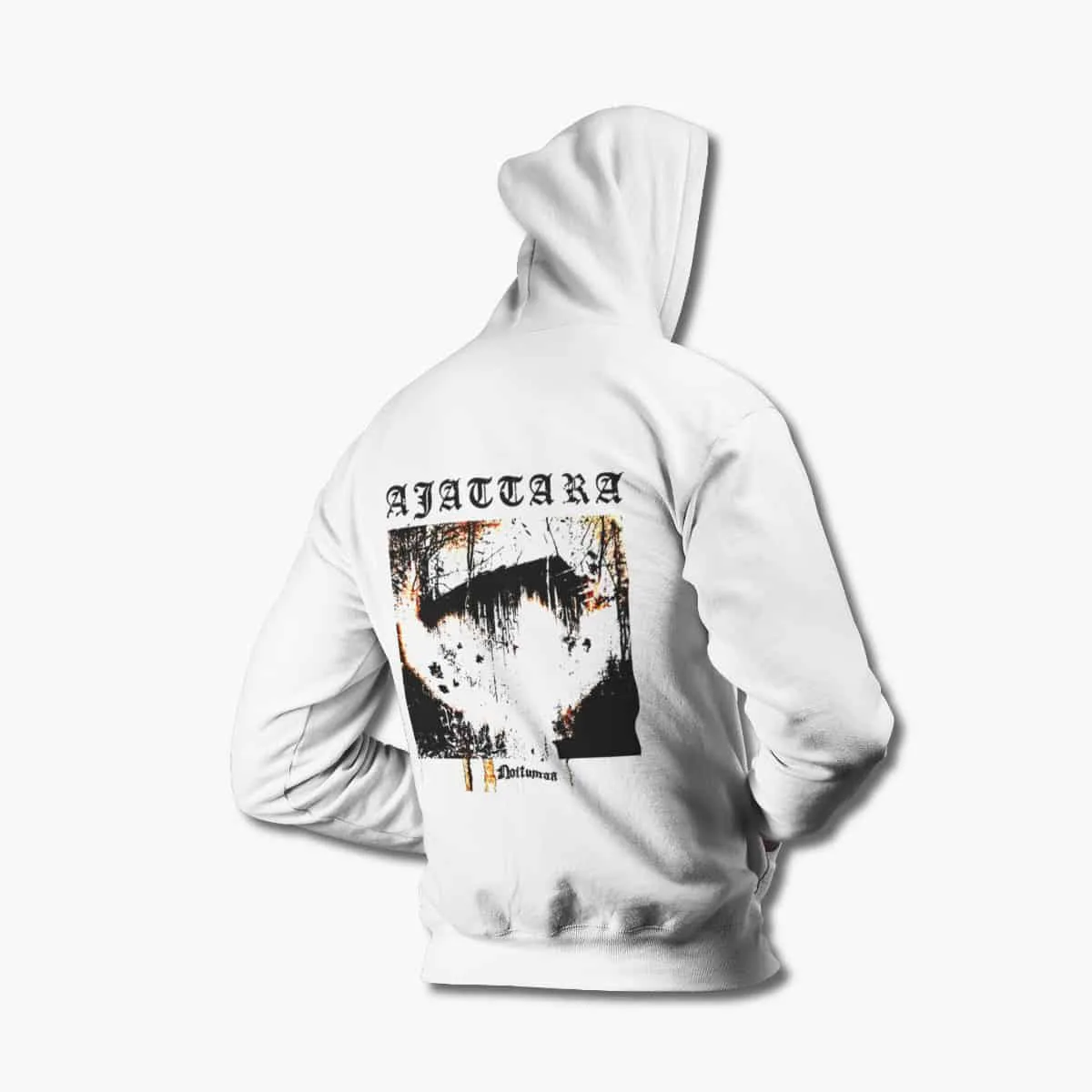 Ajattara Zip Up Hoodie, Ajattara Noitumaa White Zipper Hooded Sweatshirt, Black Metal Merchandise