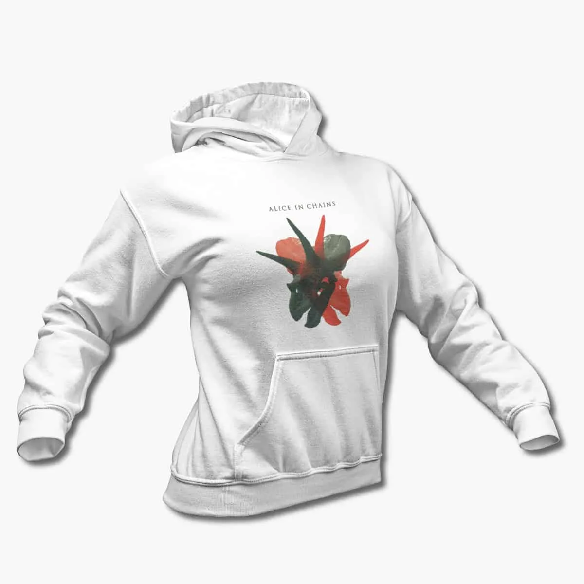 Alice In Chains Hoodie, Alice In Chains The Devil Put Dinosaurs Here Artwork White Hooded Sweatshirt, Alternative Metal Merchandise