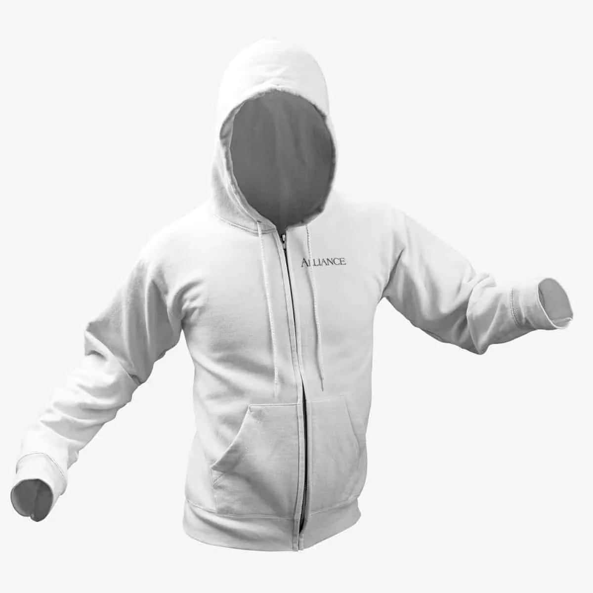 Alliance Zip Hoodie, Alliance Logo White Zipper Hoodie, Heavy Metal Merchandise