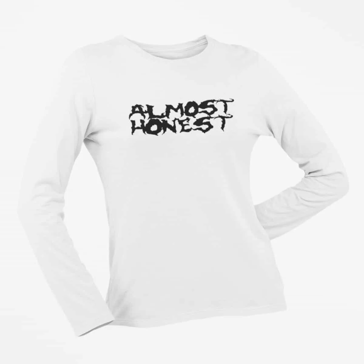 Almost Honest Long Sleeve T-Shirt, Almost Honest Logo White Long Sleeve T-Shirt, Stoner Rock Merchandise