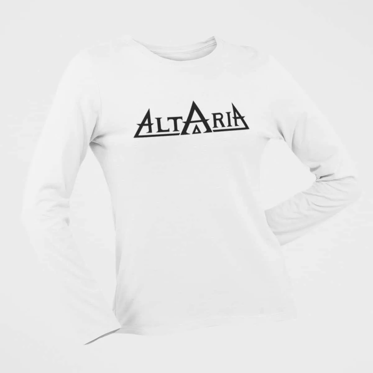 Altaria Long Sleeve T-Shirt, Altaria Logo White Long Sleeve T-Shirt, Melodic Power Metal Merchandise