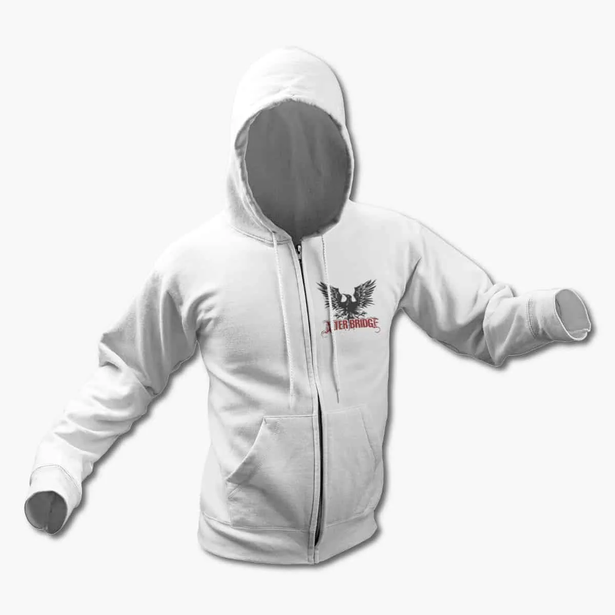Alter Bridge Zip Up Hoodie, Alter Bridge Blackbird White Zipper Hooded Sweatshirt, Hard Rock Merchandise