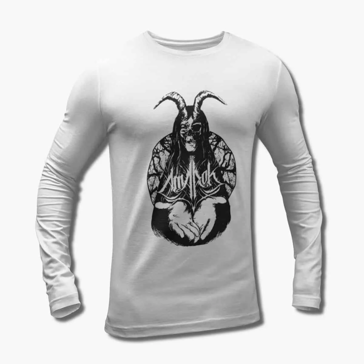 Amarok Band Long Sleeve T-Shirt, Amarok Artwork White Longsleeve T-Shirt, Sludge Metal, Doom Metal Merchandise