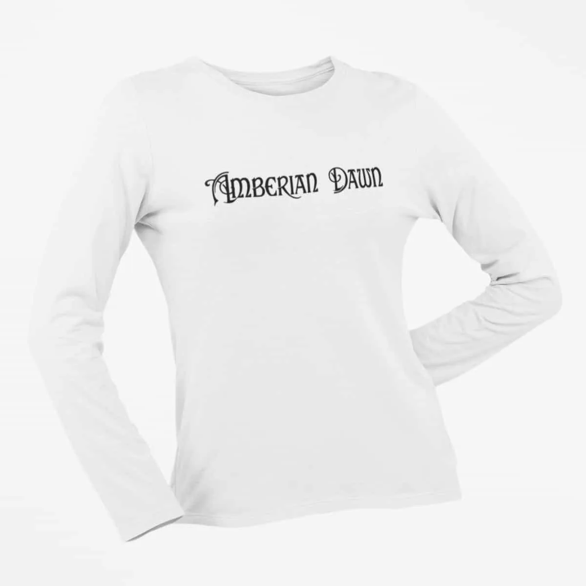 Amberian Dawn Long Sleeve T-Shirt, Amberian Dawn Logo White Long Sleeve T-Shirt, Neoclassical Power Metal Merchandise