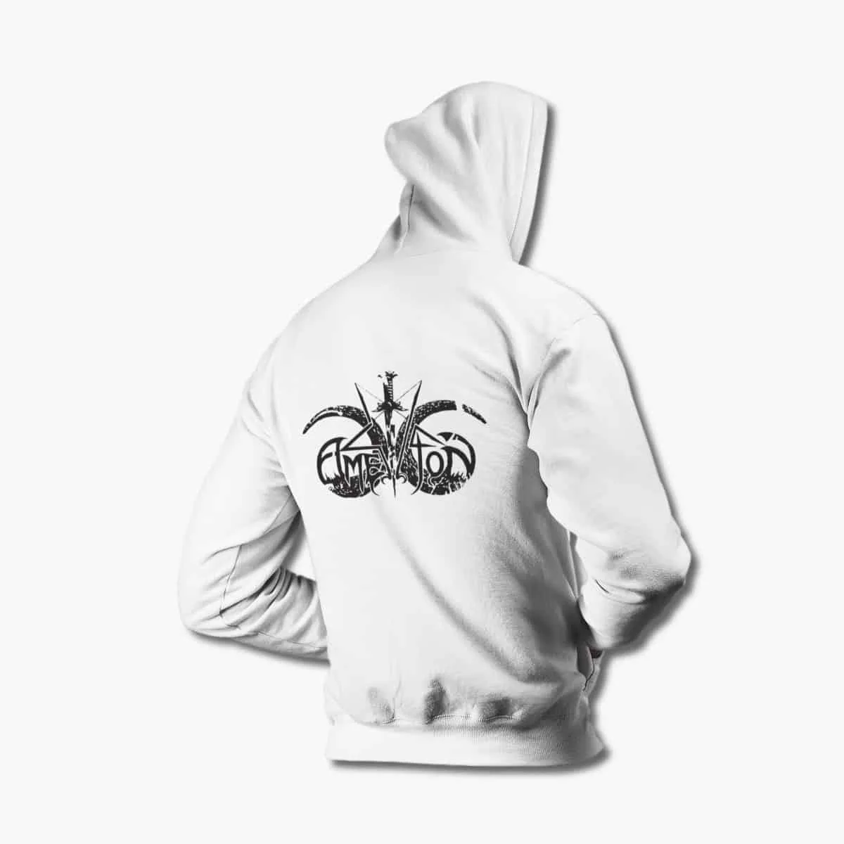 Amestigon Hoodie, Amestigon Logo White Hooded Pullover, Pagan Black Metal Merchandise