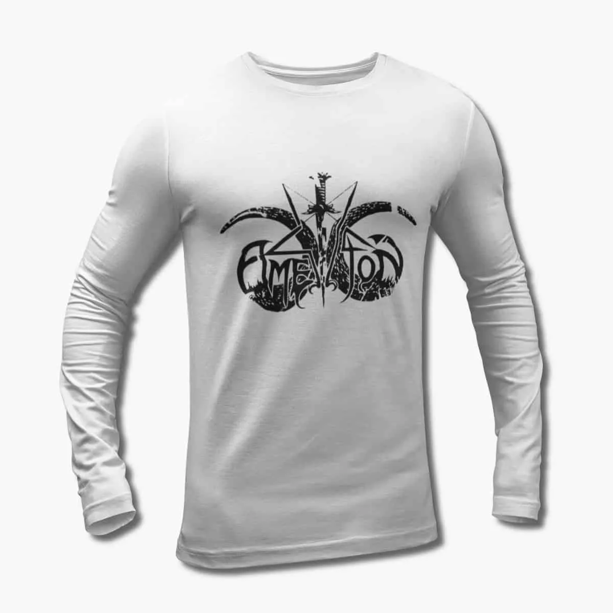 Amestigon Long Sleeve T-Shirt, Amestigon Logo White Longsleeve T-Shirt, Pagan Black Metal Merchandise