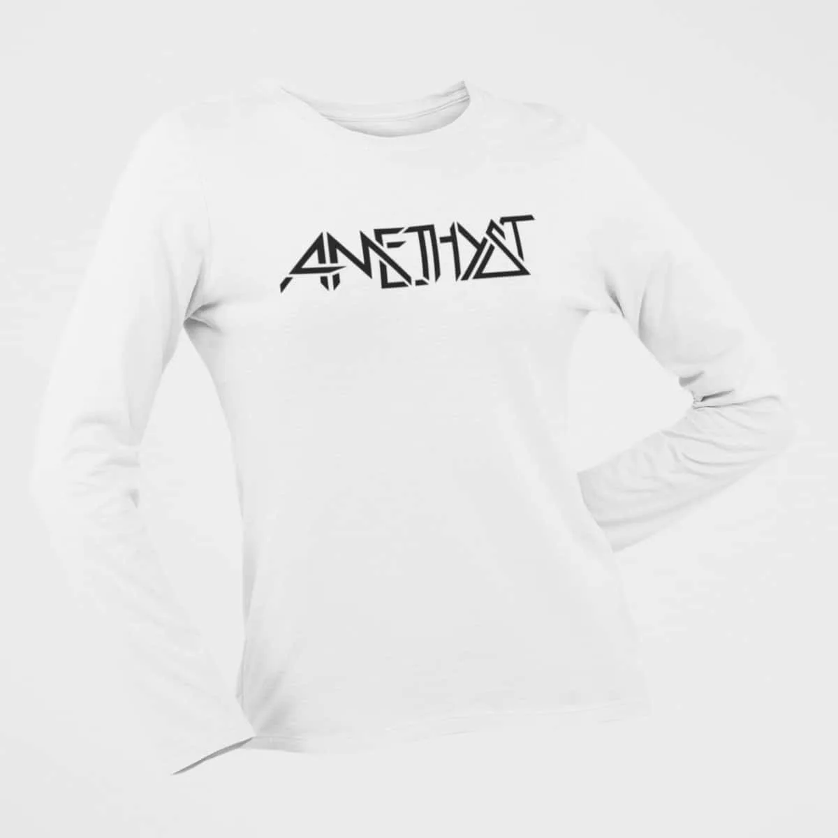 Amethyst Long Sleeve T-Shirt, Amethyst Logo White Long Sleeve T-Shirt, Hard Rock Merchandise