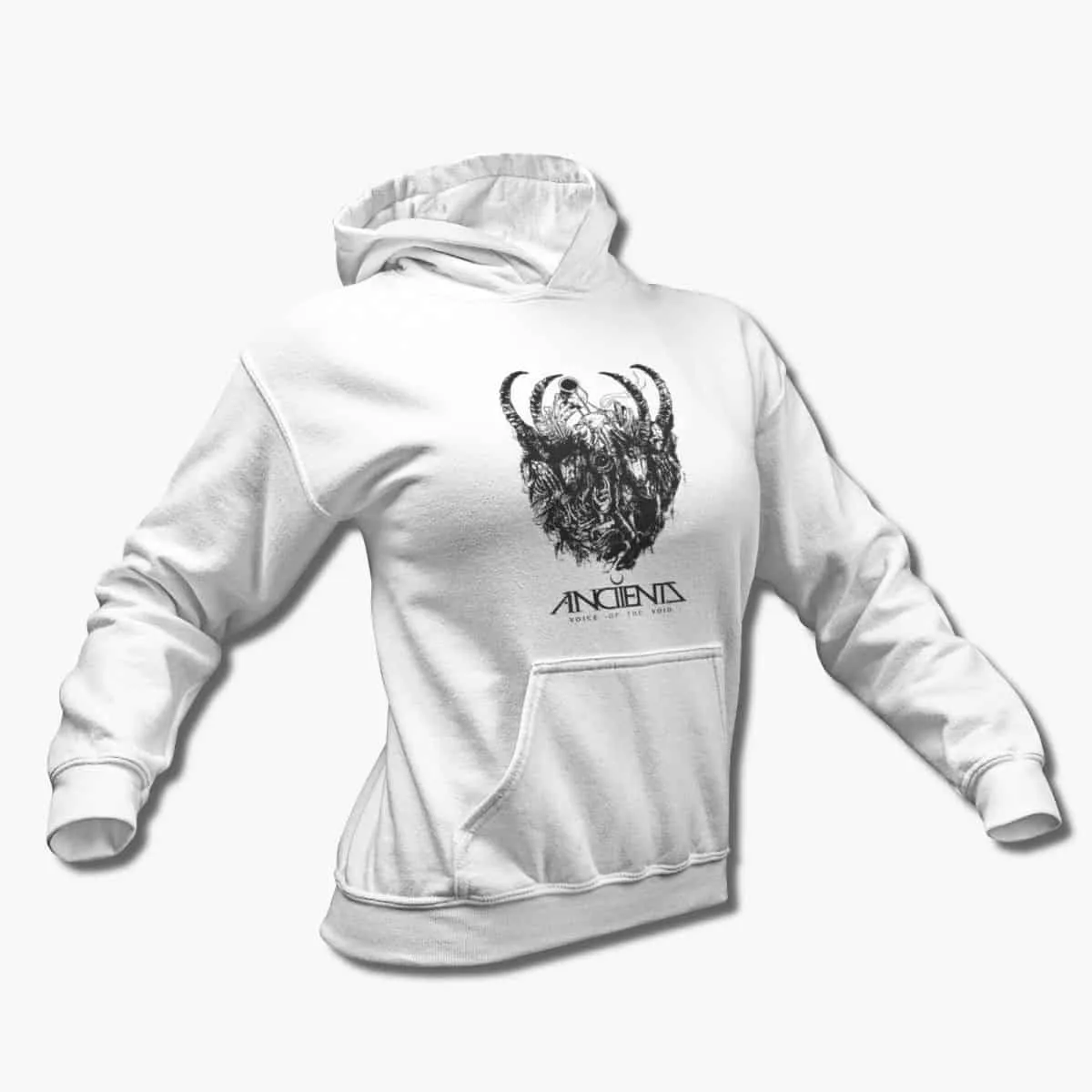 Anciients Band Hoodie, Anciients Voice of the Void Artwork White Hooded Sweatshirt, Progressive Metal Merchandise