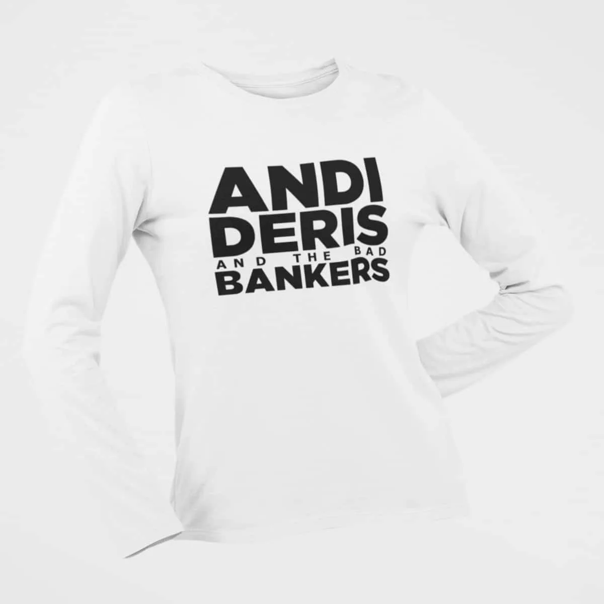 Andi Deris and the Bad Bankers Long Sleeve T-Shirt, ADATBB Logo White Long Sleeve T-Shirt, Hard Rock Merchandise