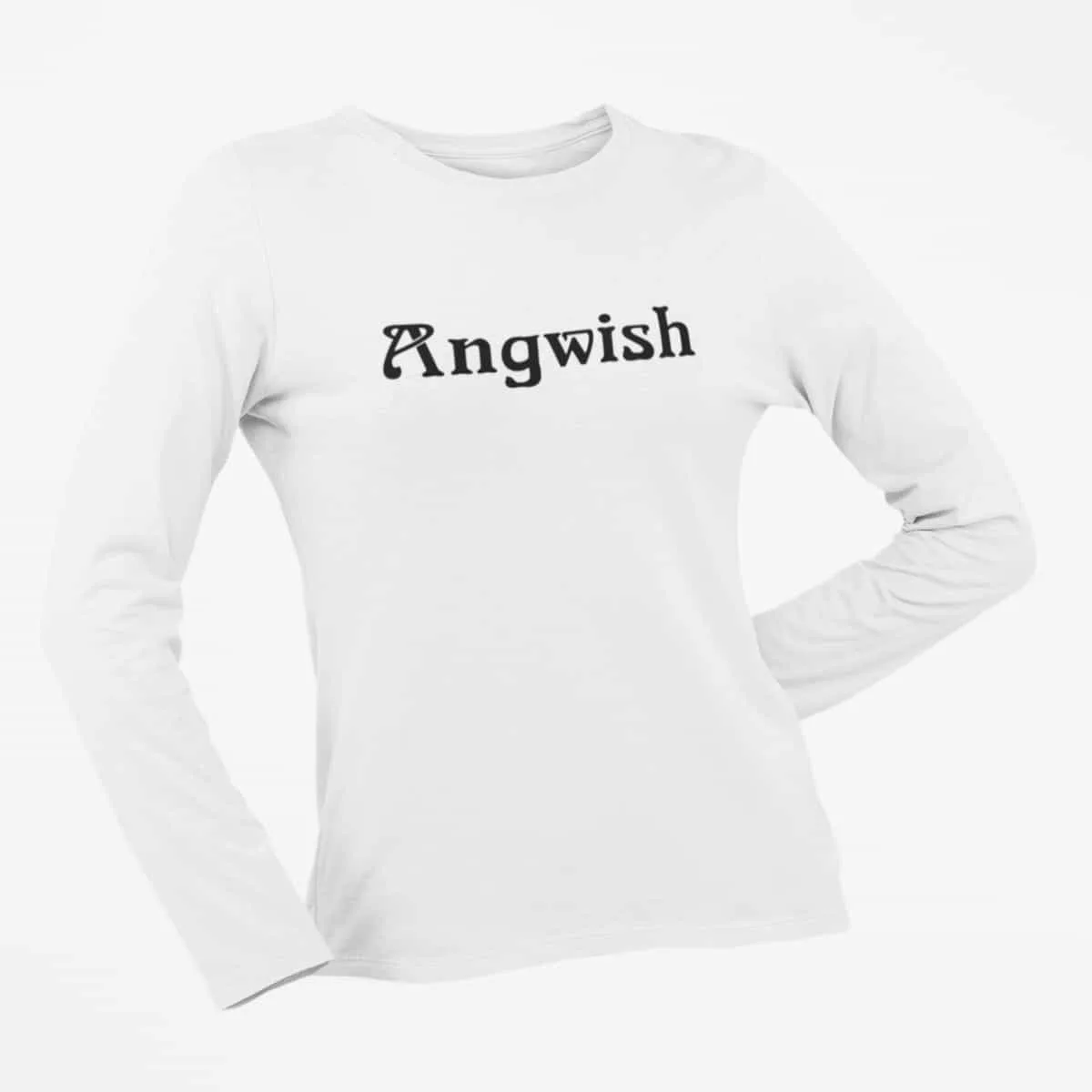 Angwish Long Sleeve T-Shirt, Angwish Logo White Long Sleeve T-Shirt, Progressive Metal Merchandise