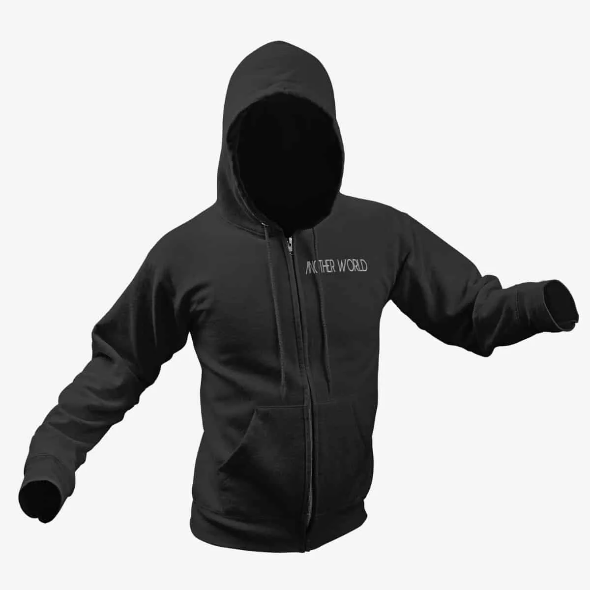 Another World Zip Hoodie, Another World Logo Black Zipper Hoodie, Progressive Metal Merchandise