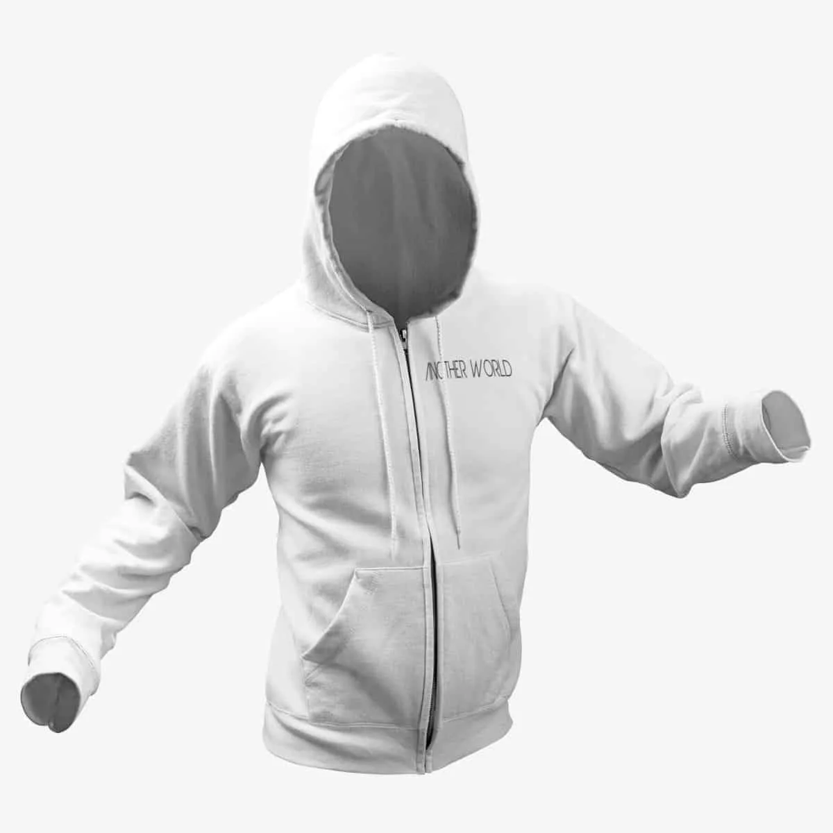 Another World Zip Hoodie, Another World Logo White Zipper Hoodie, Progressive Metal Merchandise