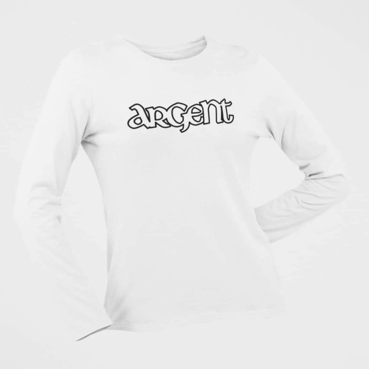 Argent Long Sleeve T-Shirt, Argent Logo White Long Sleeve T-Shirt, Hard Rock Merchandise