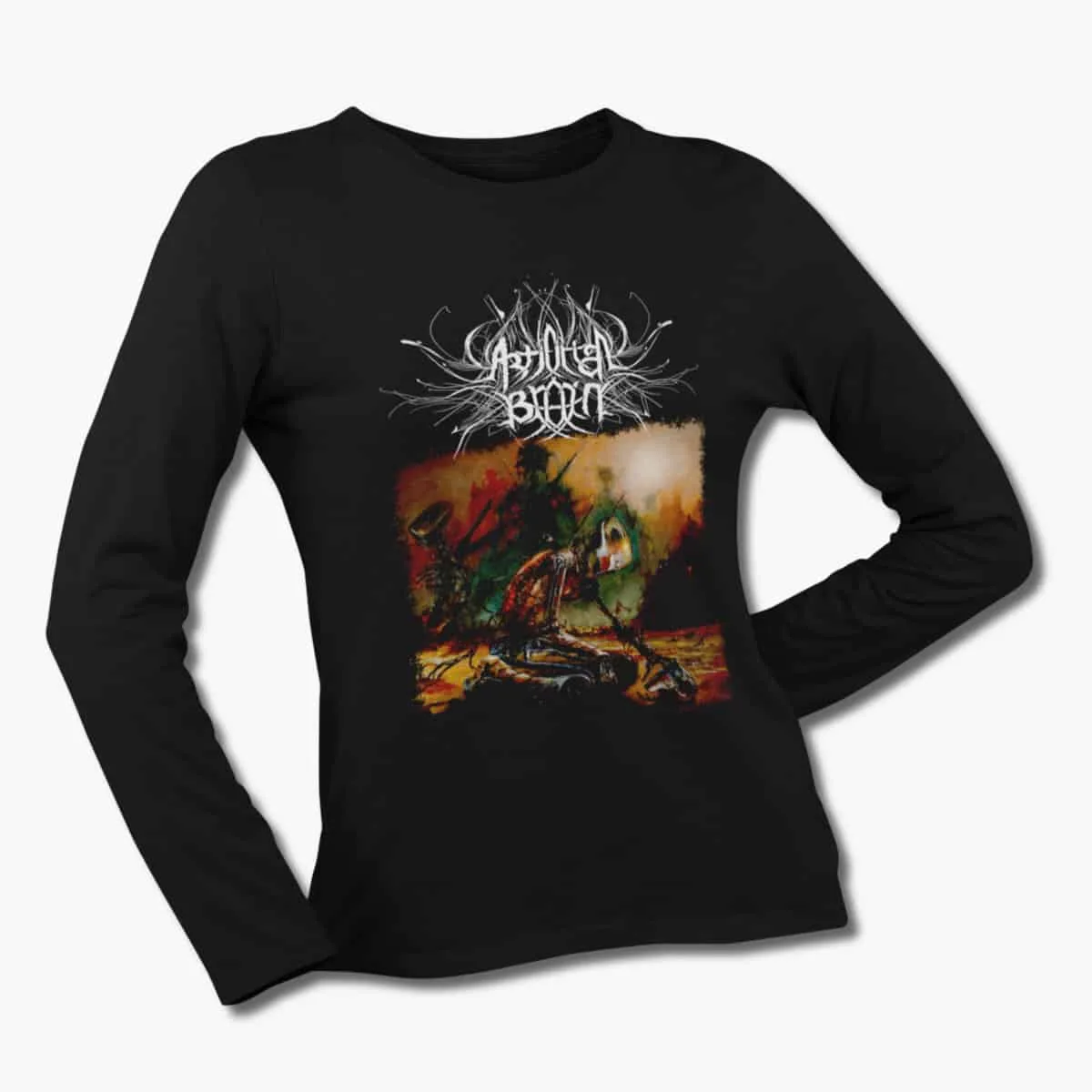 Artificial Brain Band Long Sleeve T-Shirt, Artificial Brain Infrared Horicon Black Longsleeve T-Shirt, Technical Death Metal Merchandise