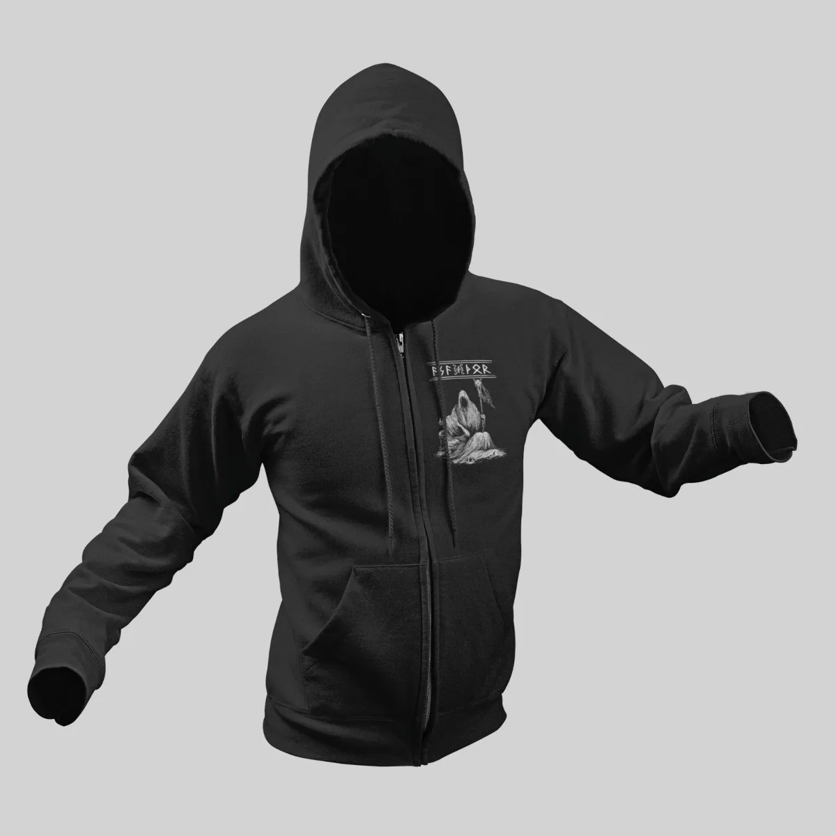 Asathor Zip Hoodie, Asathor Artwork Black Zip Sweatshirt