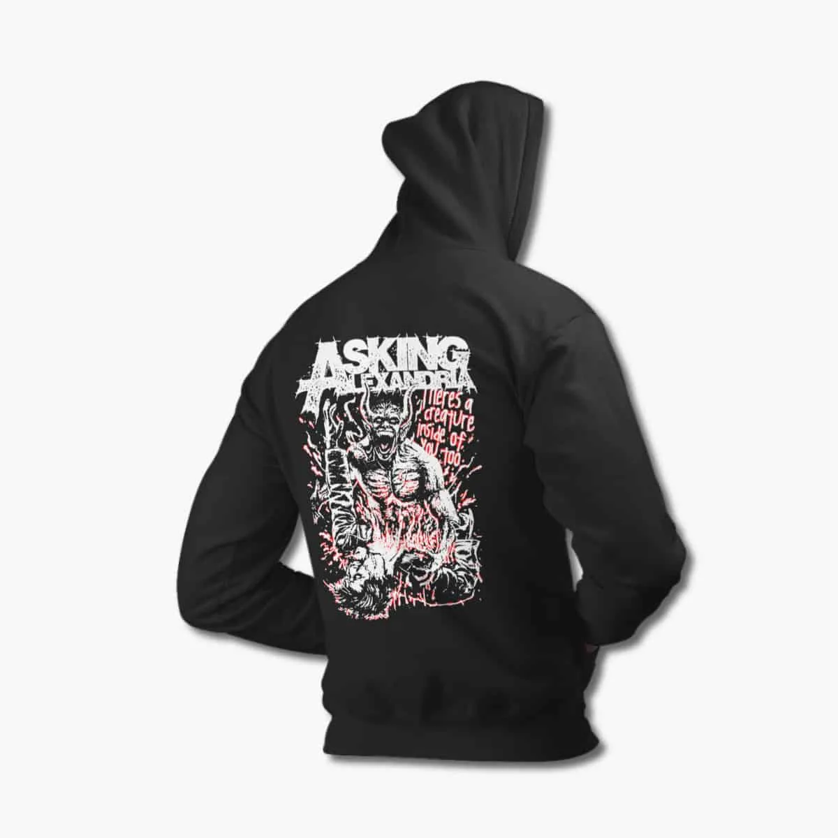Asking Alexandria Zip Up Hoodie, Asking Alexandria Artwork Black Zipper Hooded Sweatshirt, Metalcore, Heavy Metal, Hard Rock Merchandise