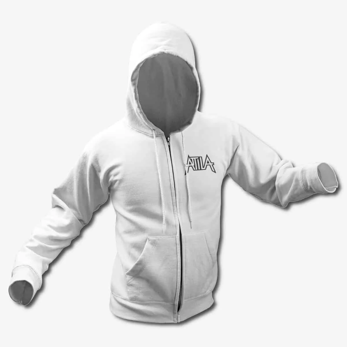 Attila Zip Up Hoodie, Attila Band Logo White Zip Hoodie, Power Metal Merchandise
