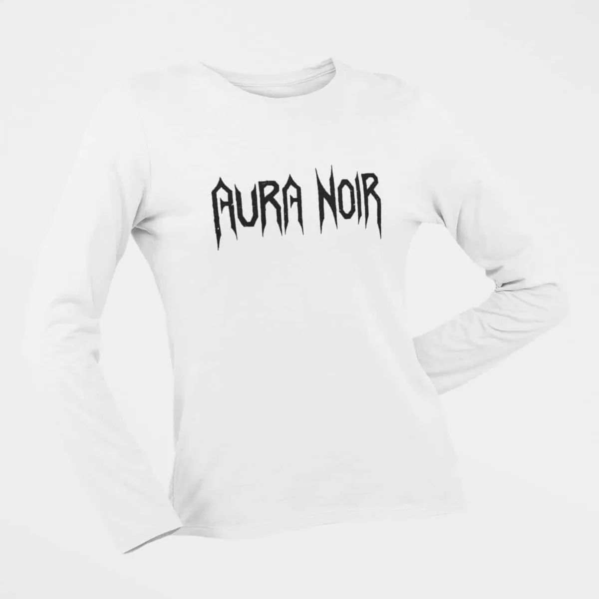 Aura Noir Long Sleeve T-Shirt, Aura Noir Logo White Longsleeve T-Shirt, Thrash Metal Merchandise