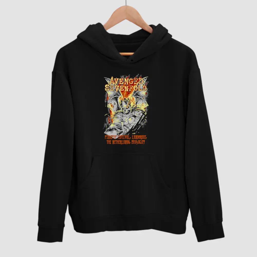 Avenged Sevenfold Hoodie, Avenged Sevenfold Pinkpop Festival Black Hooded Pullover, Heavy Metal Merchandise